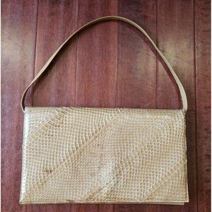 Vintage 70s NICHOLAS REICH Tan Real SNAKESKIN Clutch Oversized w/ Strap Mod